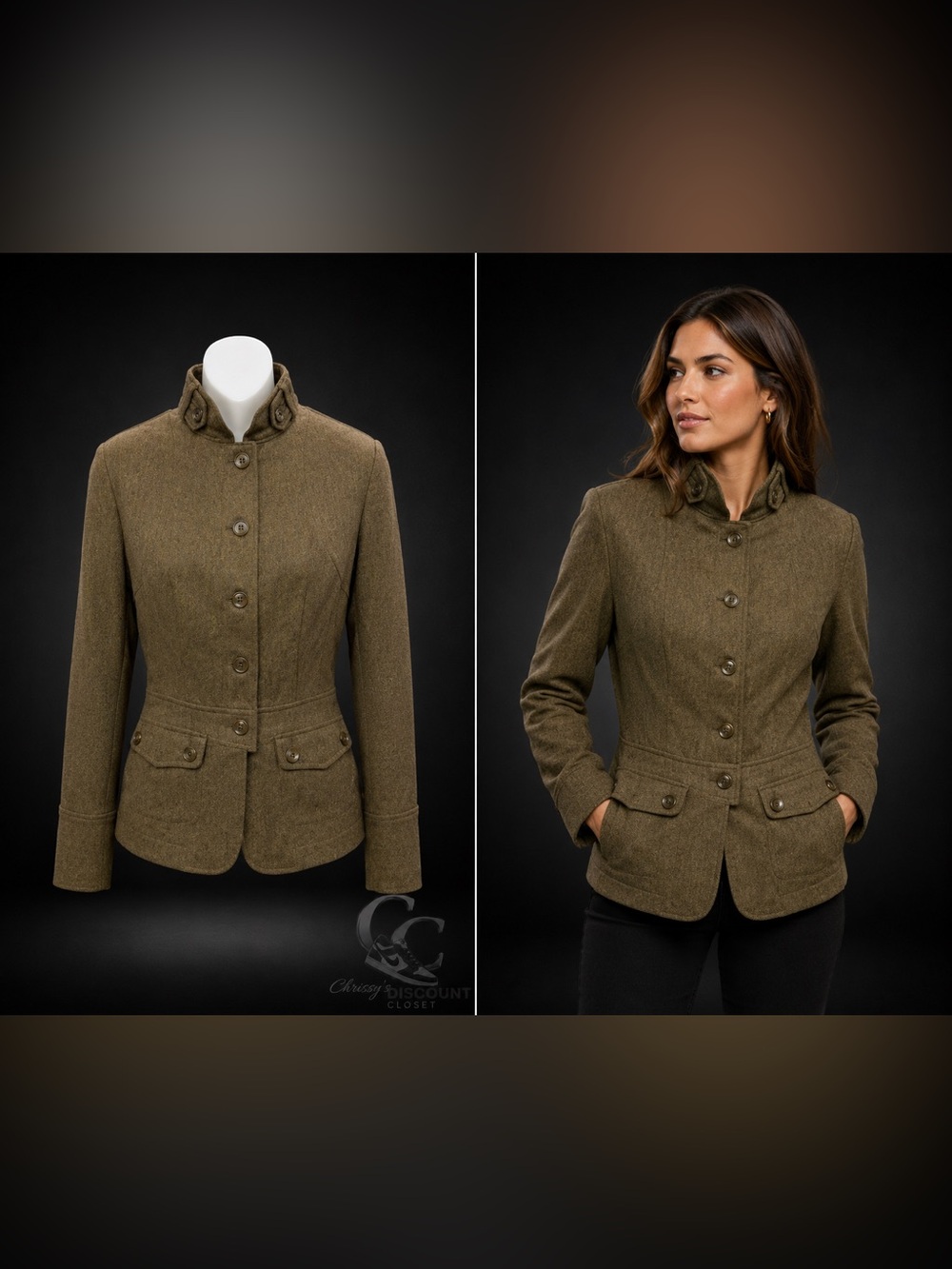 Etcetera Olive Green Wool-Blend Fitted Jacket